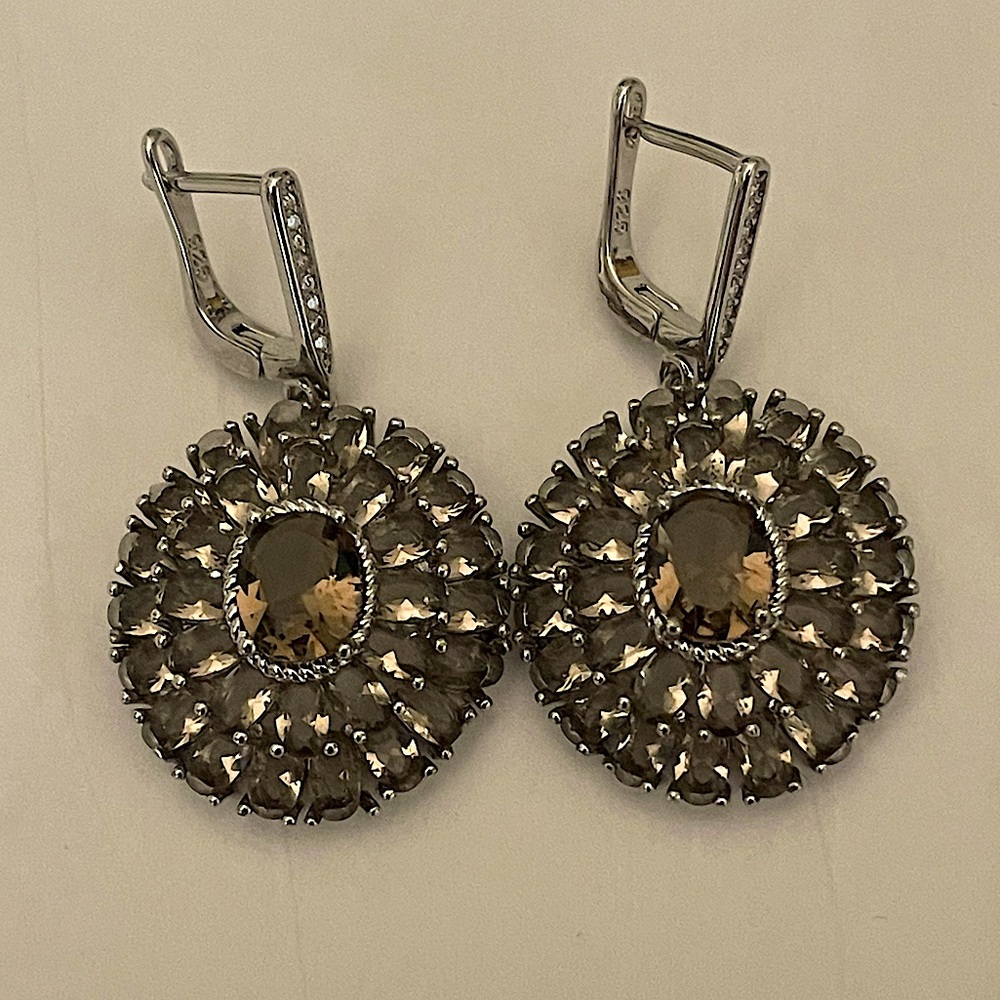 Sterling Silver Smoky Topaz Dangle Earrings – Statement Sparkle